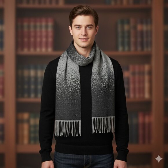 Calvin Klein Gray Preppy Ombre Unisex Fringe Hem Neck Warmer Shawl Scarf - Picture 1 of 12